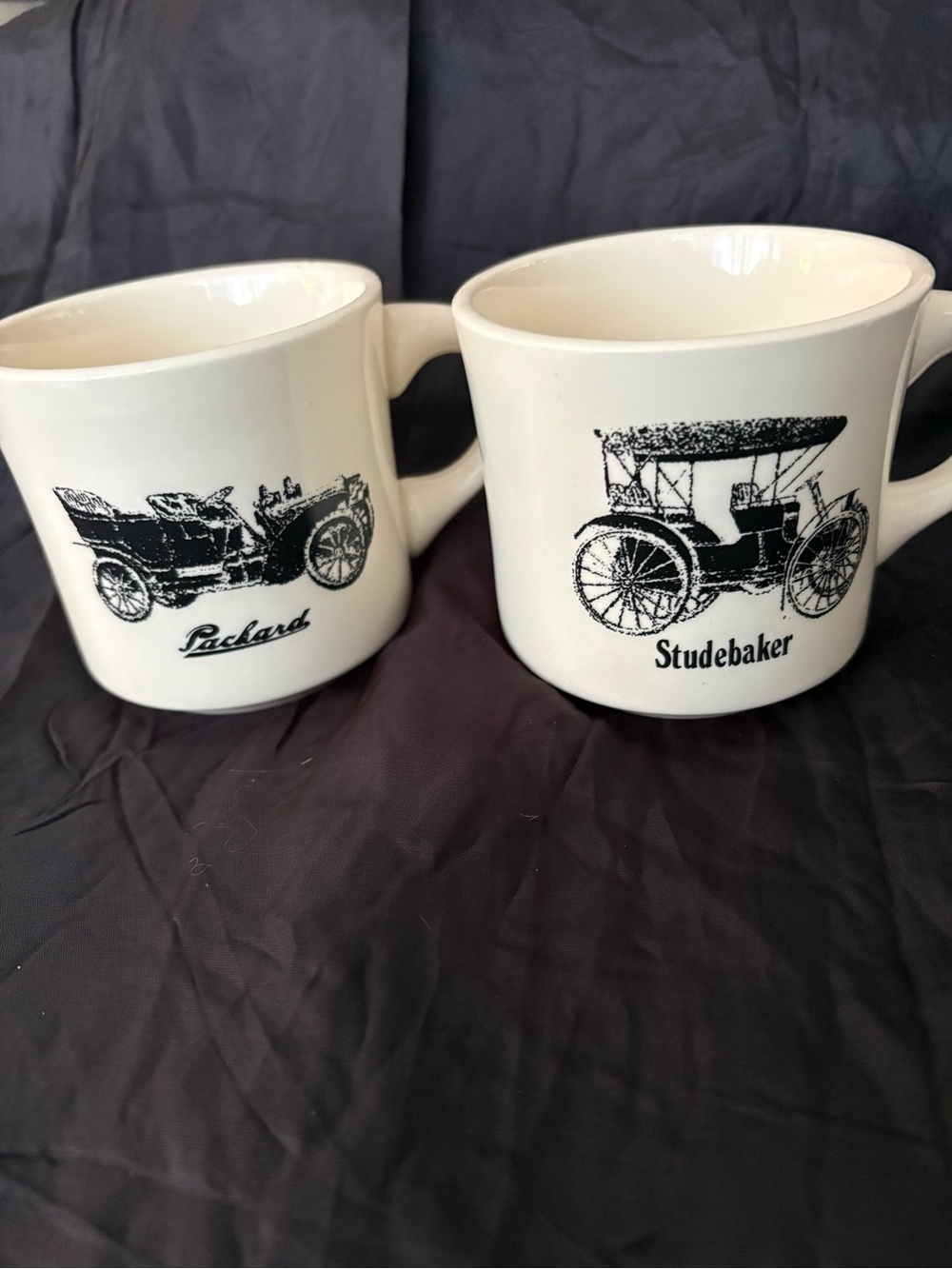 Vintage Packard and Studebaker coffee mugs, USA mark